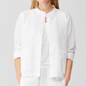 Eileen Fisher White Organic Cotton Blend Mandarin Collar Jacket Size Medium